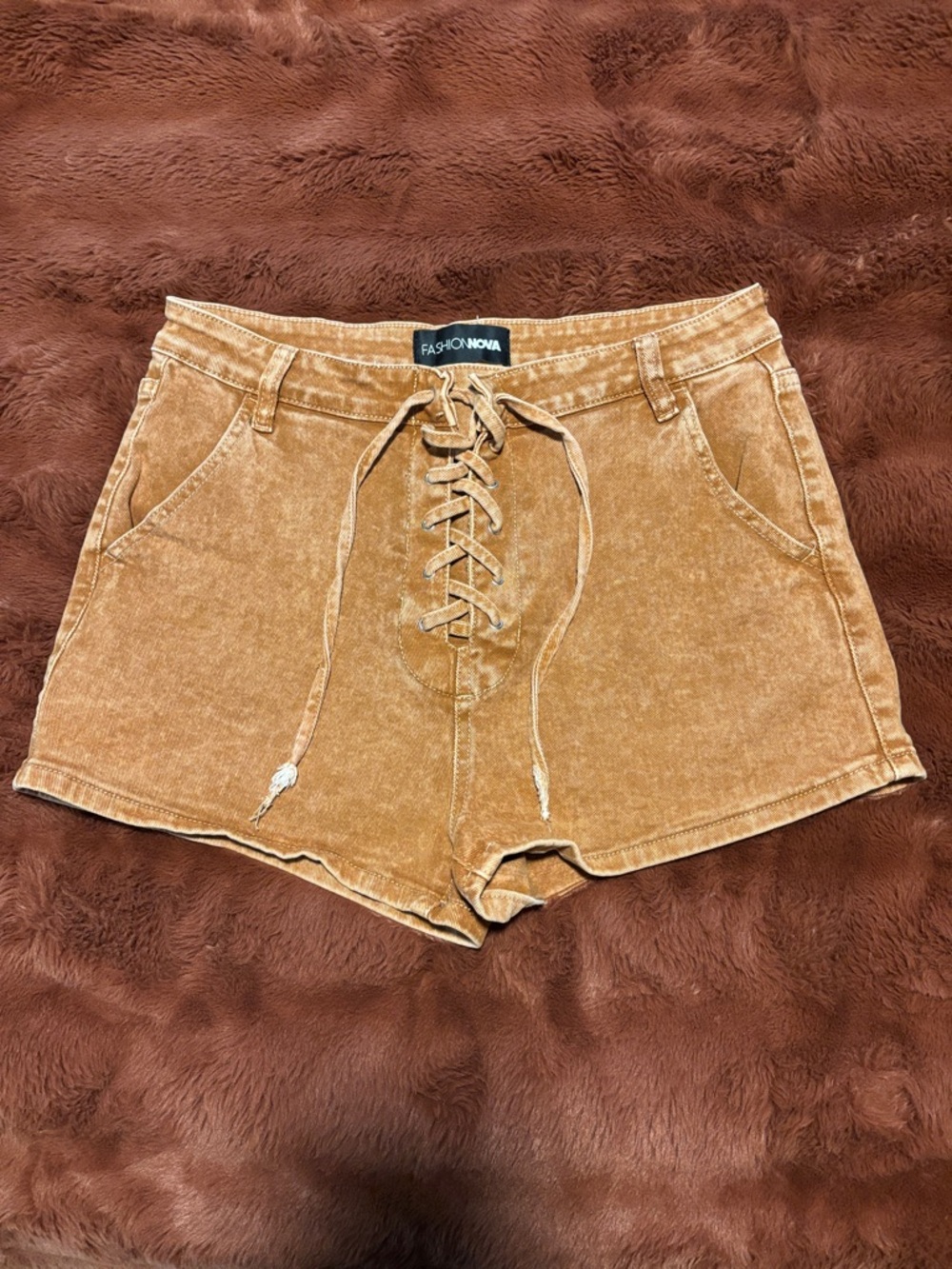 Fashion Nova Rust Lace-Up High Waist Shorts